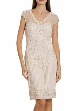 JS Collection Women's Embroidered Midi Sheath Dress, Rosegold, Size 8